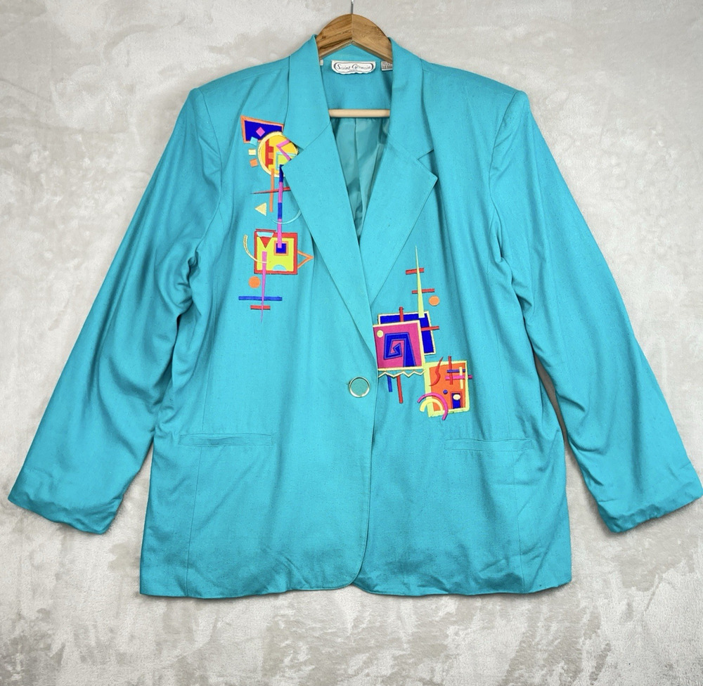 Saint Germain Paris Vintage 80s Silk Blazer Size Large Embroidered Southwestern